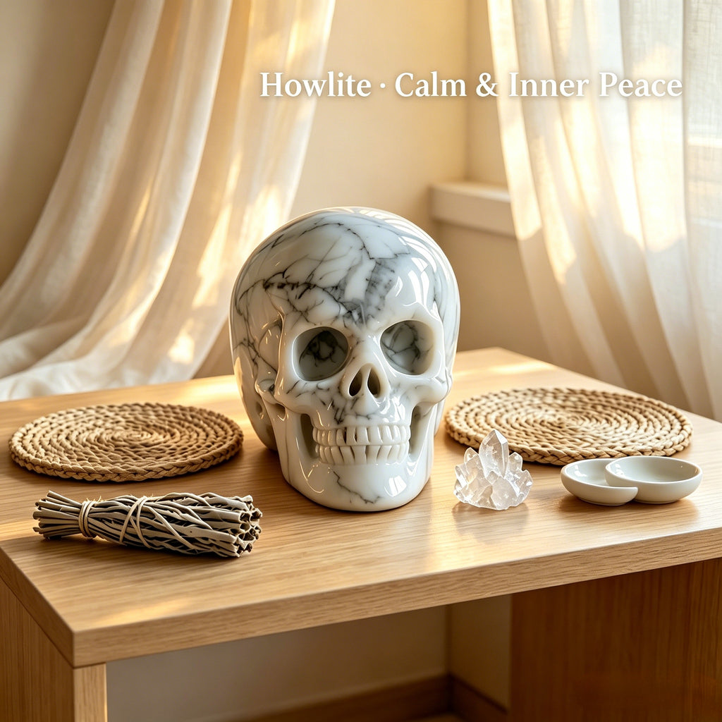 Crysthall Howlite Skull - Calming Crystal for Clarity