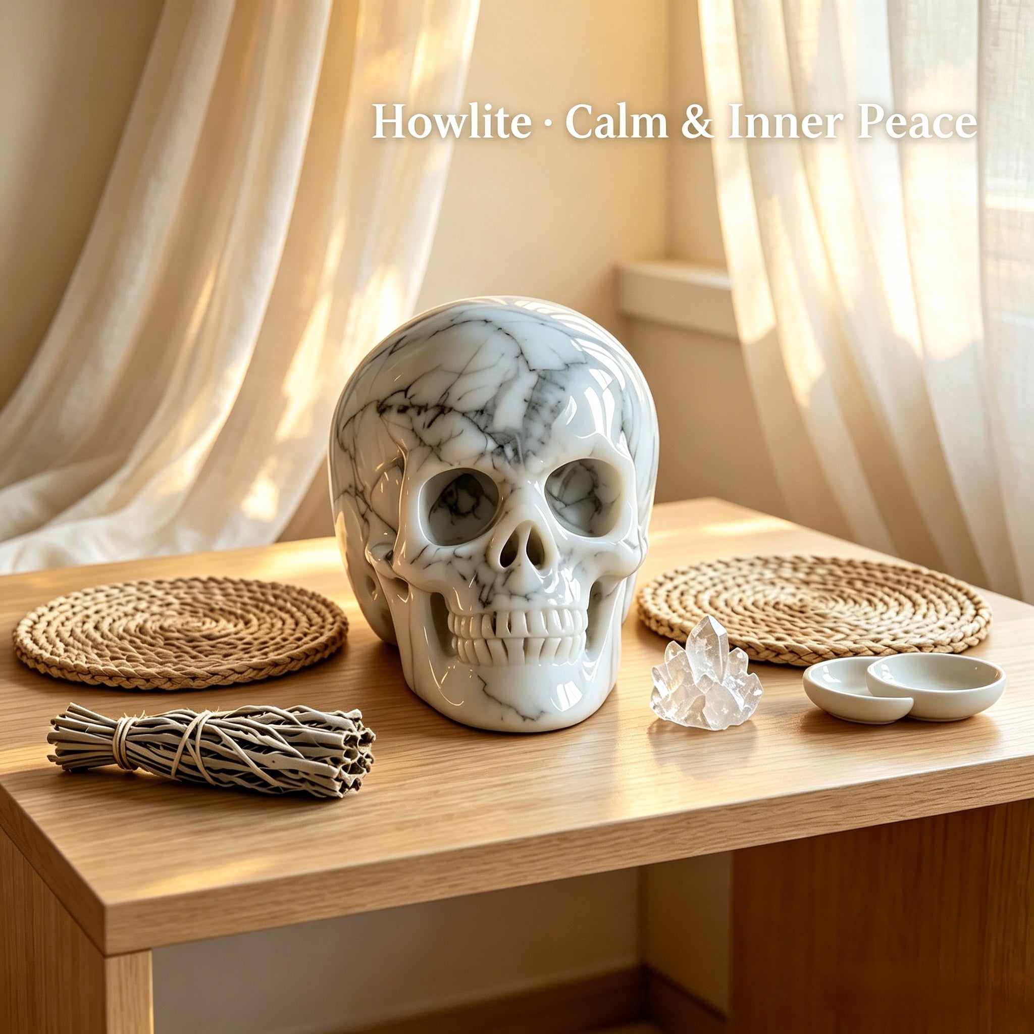 Crysthall Howlite Skull - Calming Crystal for Clarity