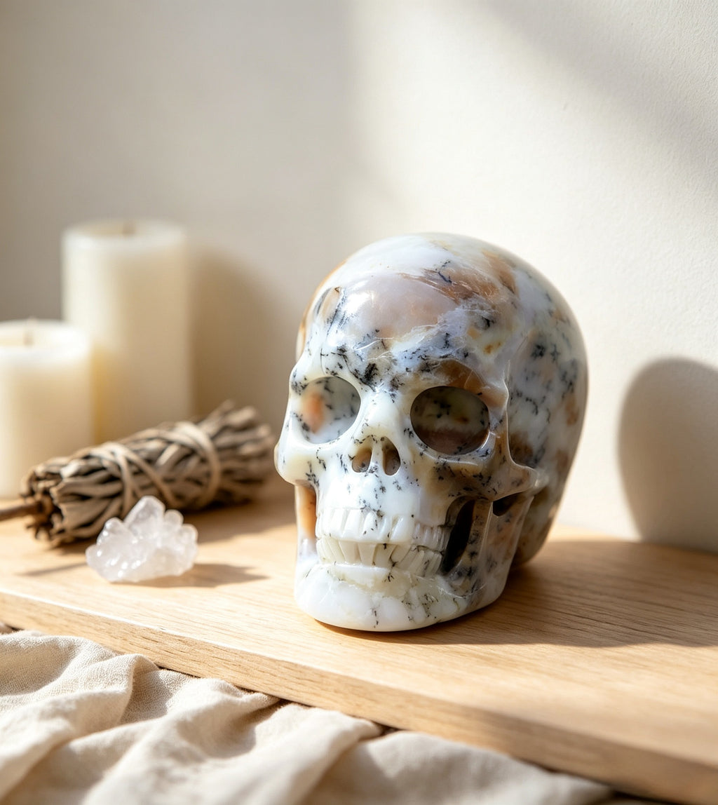 Crysthall White Opal Skull — Water Element Crystal for Spiritual Awakening