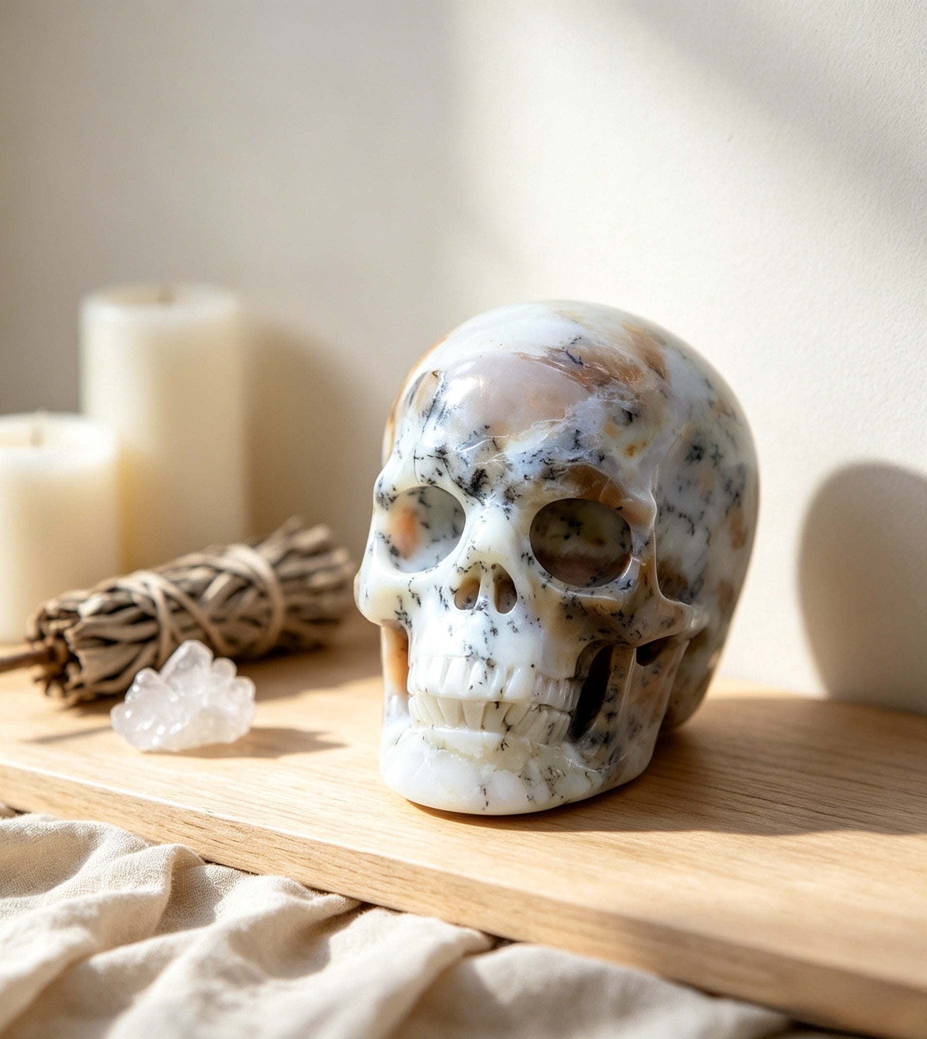 Crysthall White Opal Skull — Water Element Crystal for Spiritual Awakening