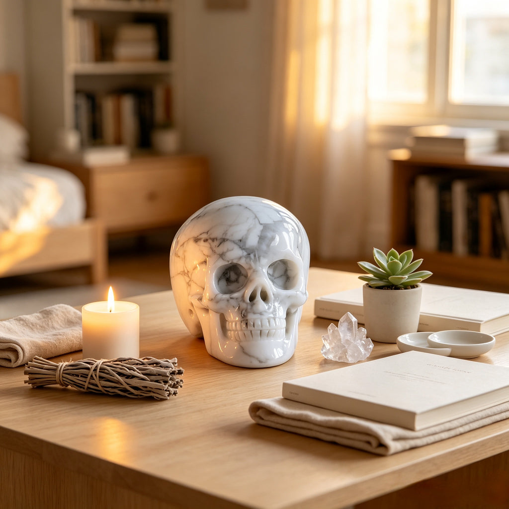 Crysthall Howlite Skull - Calming Crystal for Clarity
