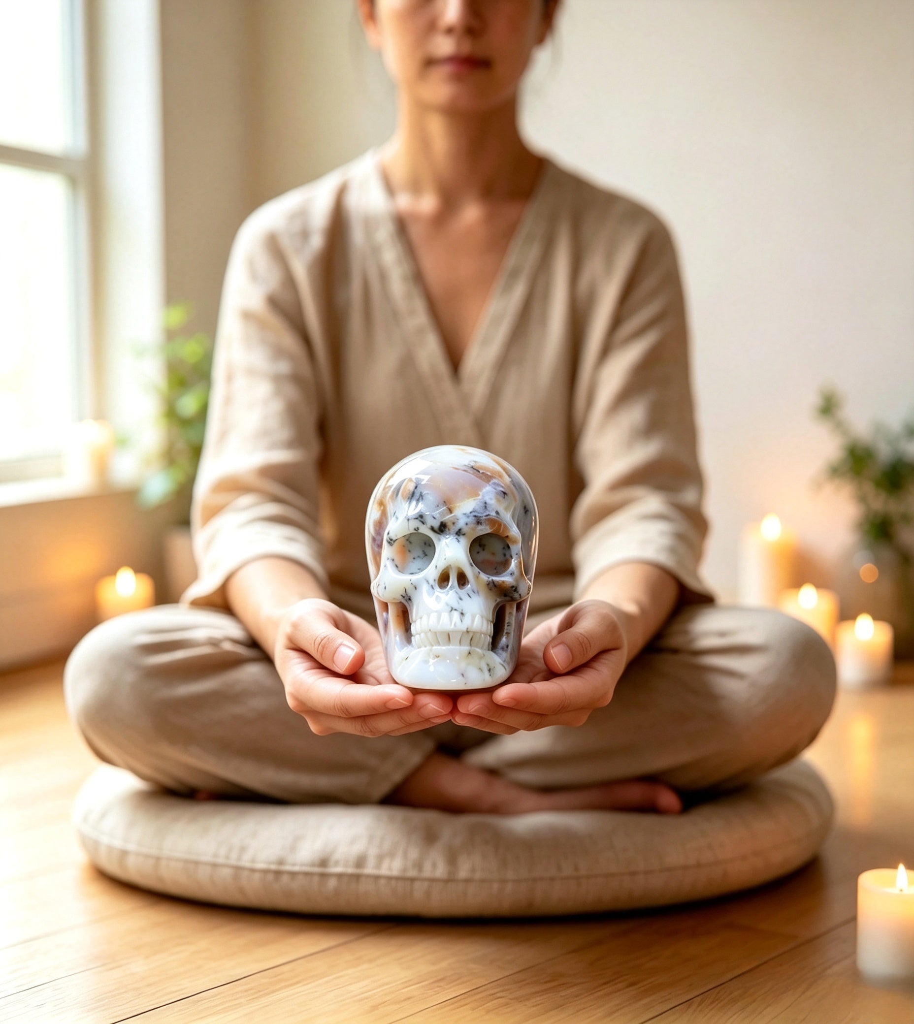 Crysthall White Opal Skull — Water Element Crystal for Spiritual Awakening