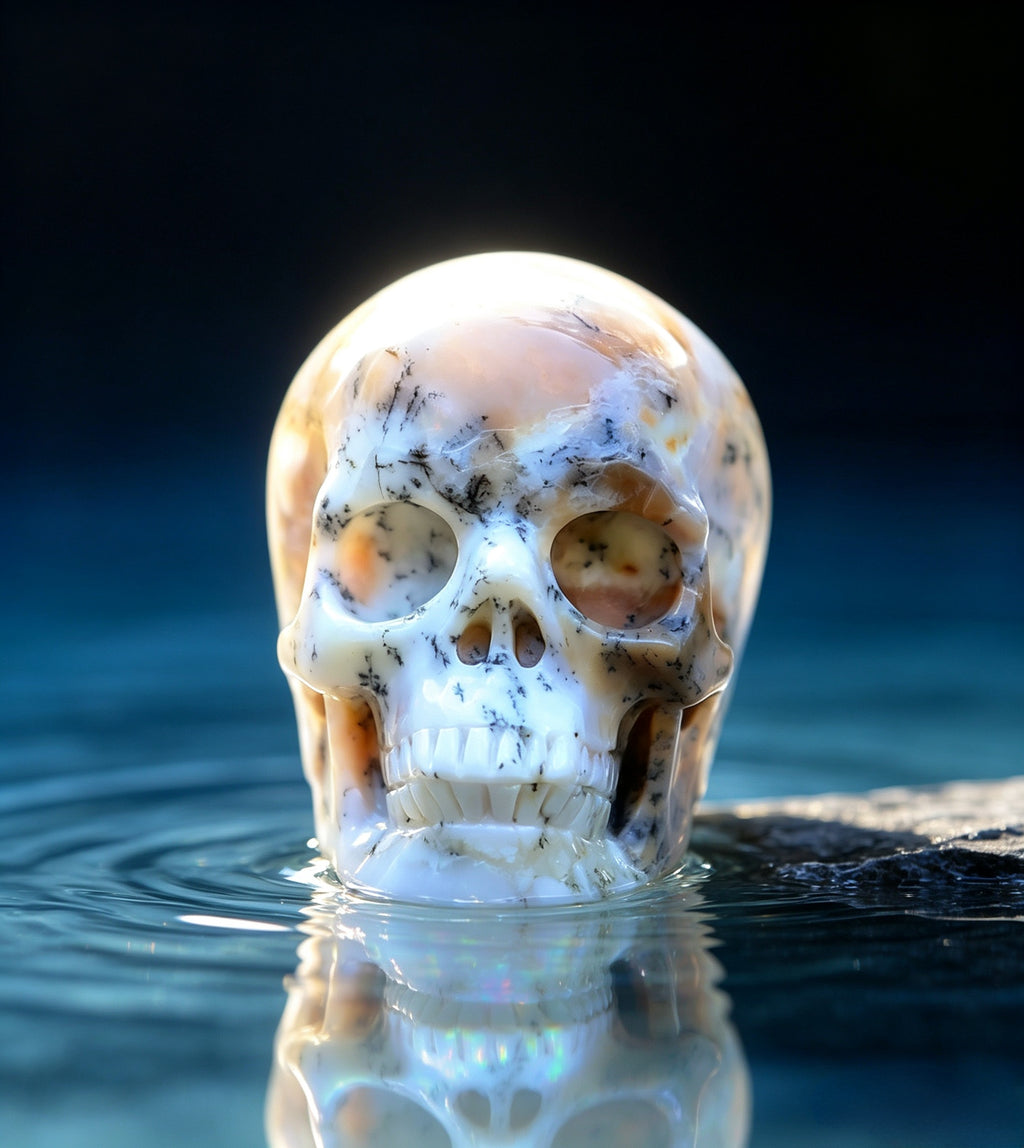 Crysthall White Opal Skull — Water Element Crystal for Spiritual Awakening
